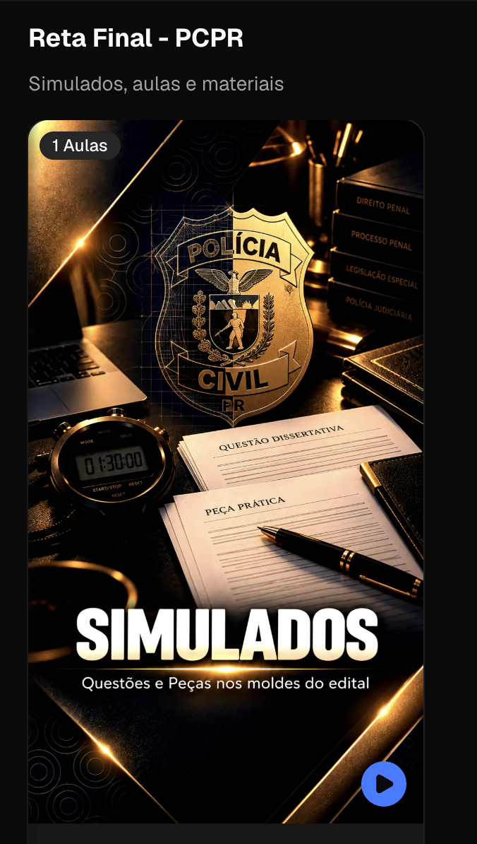 Área dos simulados, aulas e materiais